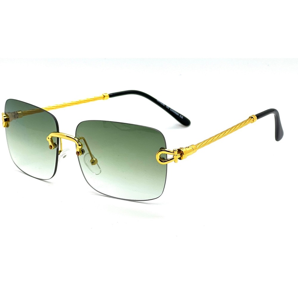 Fashion Sunglasses Green Lens Rectangle Gold Frame Shades Gold Metal Rimless New - Picture 4 of 11